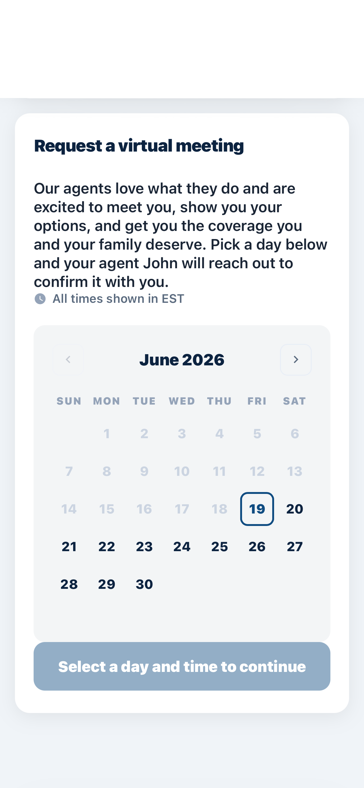 Booking calendar on thank you page
